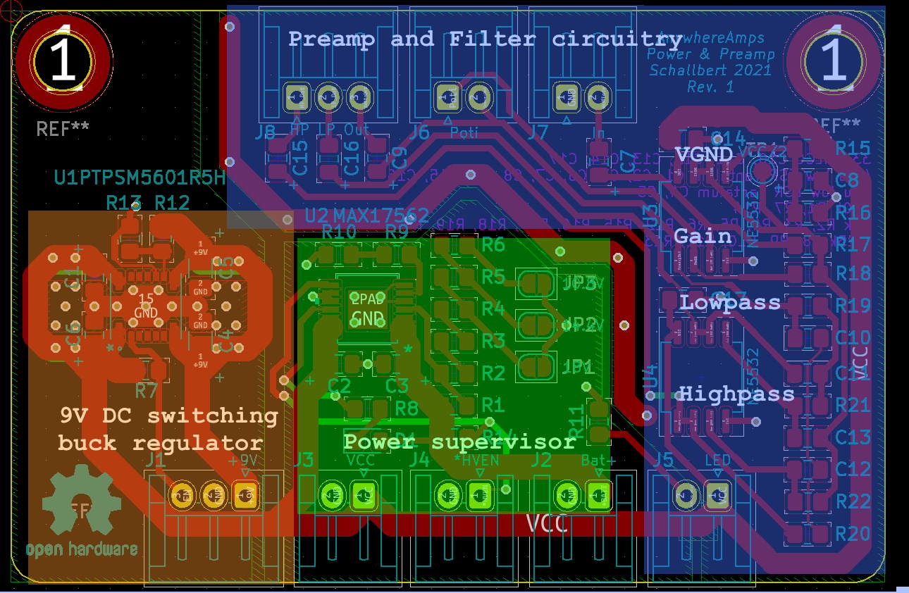 The PCB fully routed on a 2-layer design