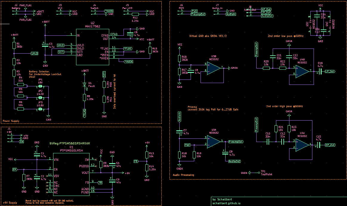 AnywhereAmps Power & Preamp circuit with KiCad