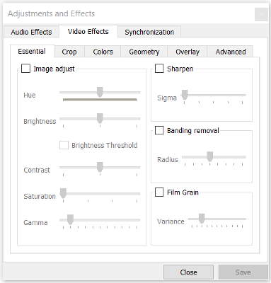VLC's preview Effects and filters window