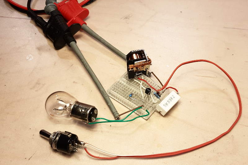 Start-up relay circuit on a breadboard