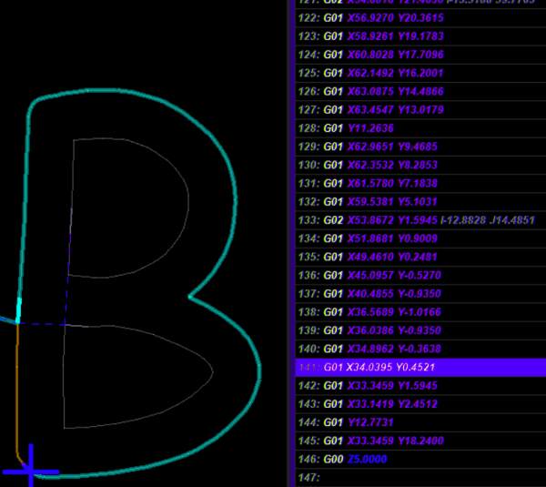 Image: Letter 'B' in CAM, drawn as a set of line segments